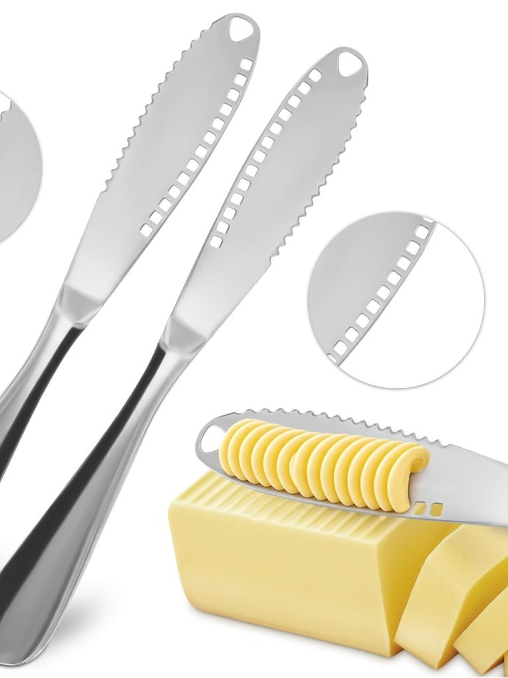 3 in 1 Butter Knife for Hard Butter Set of 2 Micro-Grater Blade